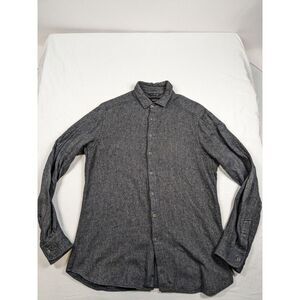 Wings + Horns Shirt Mens Large Grey Black Button Up Cotton‎ Preppy Heathered